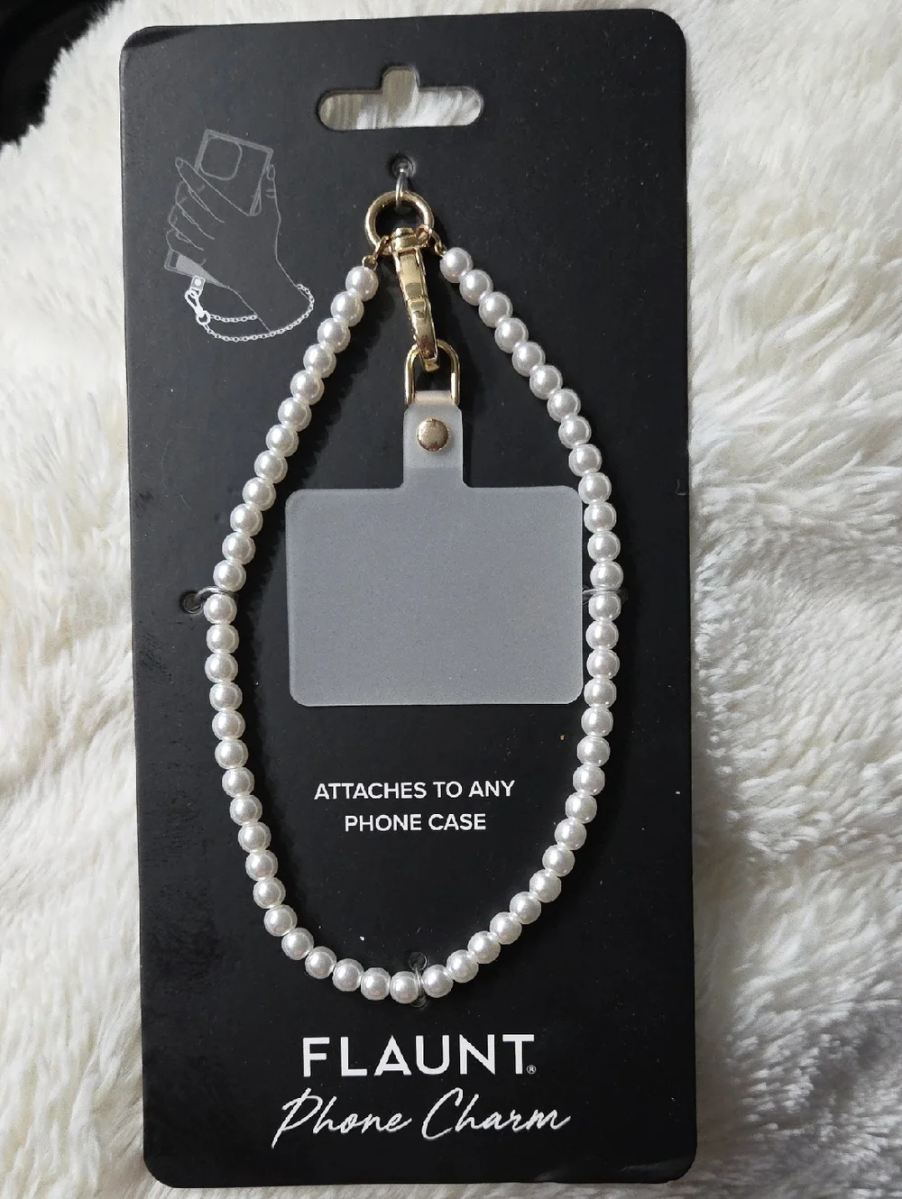 Flaunt Pearl Phone Charm Wrist Strap - White Keychain Carry Strap Holder